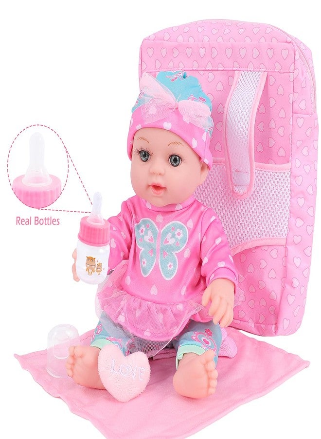 DONTNO 12 Inch Baby Doll with Clothes and Backpack Carrier,Reborn Baby Doll with Bottles Nipple - Image 4